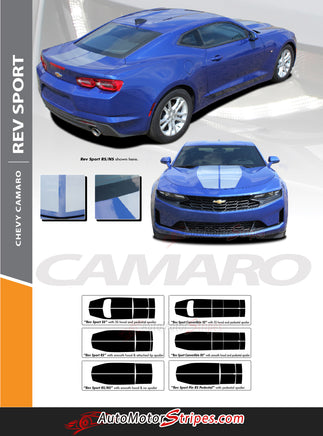 Detailed view of 2019-2024 Chevy Camaro Racing Stripes Rev Sport Rally Hood Decals Vinyl Graphics Kit