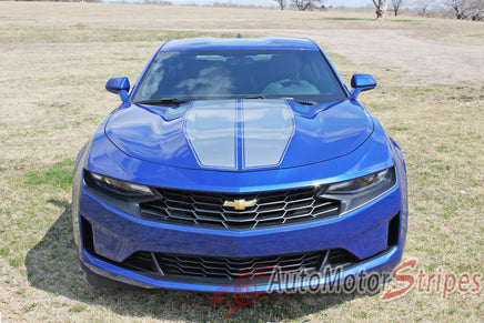 Detailed view of 2019-2024 Chevy Camaro Racing Stripes Rev Sport with Pin Outline Rally Hood Decals Vinyl Graphics Kit