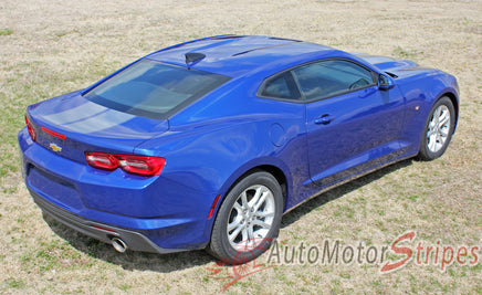 Detailed view of 2019-2024 Chevy Camaro Racing Stripes Rev Sport with Pin Outline Rally Hood Decals Vinyl Graphics Kit