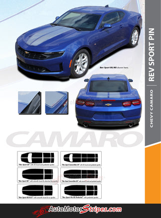 Detailed view of 2019-2024 Chevy Camaro Racing Stripes Rev Sport with Pin Outline Rally Hood Decals Vinyl Graphics Kit