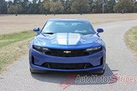 Detailed view of 2019-2024 Chevy Camaro Racing Stripes Rev Sport with Pin Outline Rally Hood Decals Vinyl Graphics Kit