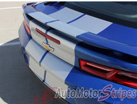 Detailed view of 2019-2024 Chevy Camaro Racing Stripes Turbo Rally Dual Hood Decals Vinyl Graphics Kit