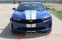 Detailed view of 2019-2024 Chevy Camaro Racing Stripes Turbo Rally Dual Hood Decals Vinyl Graphics Kit