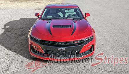 Detailed view of 2019-2024 Chevy Camaro Spider Decals Hood Spear Stripes Widow 3M Vinyl Graphics Kit