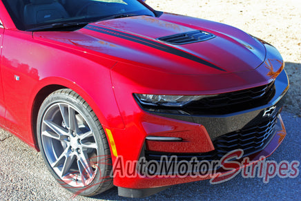 Detailed view of 2019-2024 Chevy Camaro Spider Decals Hood Spear Stripes Widow 3M Vinyl Graphics Kit