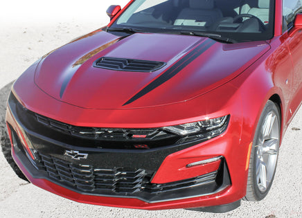 Detailed view of 2019-2024 Chevy Camaro Spider Decals Hood Spear Stripes Widow 3M Vinyl Graphics Kit