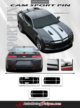 Detailed view of 2016-2028 Chevy Camaro Cam-Sport Pin Striping Outline OEM Factory Style Hood Rally Decals 3M Racing Stripes Kit fits SS RS V6