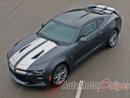 Detailed view of 2016-2028 Chevy Camaro Cam-Sport Pin Striping Outline OEM Factory Style Hood Rally Decals 3M Racing Stripes Kit fits SS RS V6