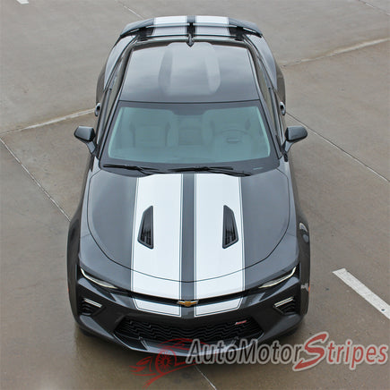Detailed view of 2016-2028 Chevy Camaro Cam-Sport Pin Striping Outline OEM Factory Style Hood Rally Decals 3M Racing Stripes Kit fits SS RS V6