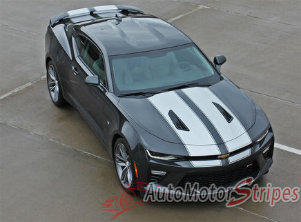 Detailed view of 2016-2028 Chevy Camaro Cam-Sport Pin Striping Outline OEM Factory Style Hood Rally Decals 3M Racing Stripes Kit fits SS RS V6
