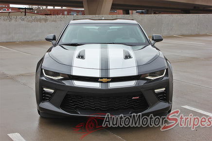Detailed view of 2016-2028 Chevy Camaro Cam-Sport Pin Striping Outline OEM Factory Style Hood Rally Decals 3M Racing Stripes Kit fits SS RS V6
