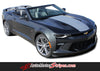 Detailed view of 2016-2018 Chevy Camaro Convertible Overdrive Center Wide Hood Roof Trunk Spoiler Rally Racing 3M Stripes Kit fits SS RS V6