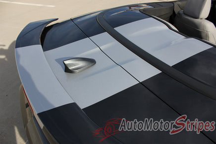 Detailed view of 2016-2018 Chevy Camaro Convertible Overdrive Center Wide Hood Roof Trunk Spoiler Rally Racing 3M Stripes Kit fits SS RS V6 - Rear Trunk View