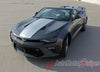 Detailed view of 2016-2018 Chevy Camaro Convertible Overdrive Center Wide Hood Roof Trunk Spoiler Rally Racing 3M Stripes Kit fits SS RS V6 - Hood View