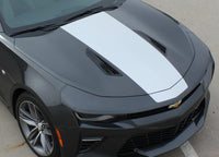 Detailed view of 2016-2018 Chevy Camaro Overdrive Center Wide Hood Roof Trunk Spoiler Rally Racing 3M Stripes Kit fits SS RS V6