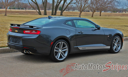 Detailed view of 2016-2018 Chevy Camaro Skid Rockers Lower Rocker Panel Door Striping 3M Stripes Kit