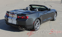 Detailed view of 2016-2018 Chevy Camaro Convertible Turbo Rally OEM Factory Style Bumper to Bumper 3M Racing Stripes Package for SS RS V6 Models - Rear View