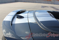 Detailed view of 2016-2018 Chevy Camaro Convertible Turbo Rally OEM Factory Style Bumper to Bumper 3M Racing Stripes Package for SS RS V6 Models - Spoiler View