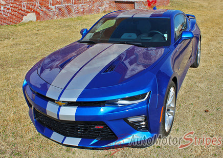 Detailed view of 2016-2018 Chevy Camaro Turbo Rally Bumper to Bumper 3M Racing Stripes Package