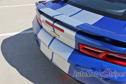 Detailed view of 2016-2018 Chevy Camaro Turbo Rally Bumper to Bumper 3M Racing Stripes Package