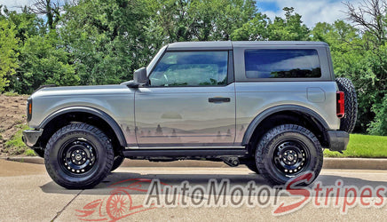 Detailed view of 2021-2026 Ford Bronco Full Size WANDERER Side Body Stripes Upper Door Accent Decals Vinyl Graphics Kits 3M