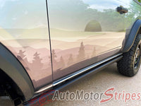 Detailed view of 2021-2026 Ford Bronco Full Size WANDERER Side Body Stripes Upper Door Accent Decals Vinyl Graphics Kits 3M