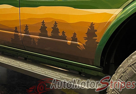 Detailed view of 2021-2026 Ford Bronco Full Size WANDERER Side Body Stripes Upper Door Accent Decals Vinyl Graphics Kits 3M