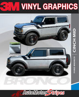 Detailed view of 2021-2026 Ford Bronco Full Size CINCH 2 DOOR Side Body Stripes Upper Door Accent Decals Vinyl Graphics Kits 3M