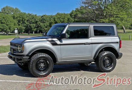 Detailed view of 2021-2026 Ford Bronco Full Size CINCH 2 DOOR Side Body Stripes Upper Door Accent Decals Vinyl Graphics Kits 3M