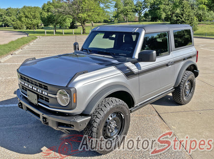 Detailed view of 2021-2026 Ford Bronco Full Size CINCH 2 DOOR Side Body Stripes Upper Door Accent Decals Vinyl Graphics Kits 3M