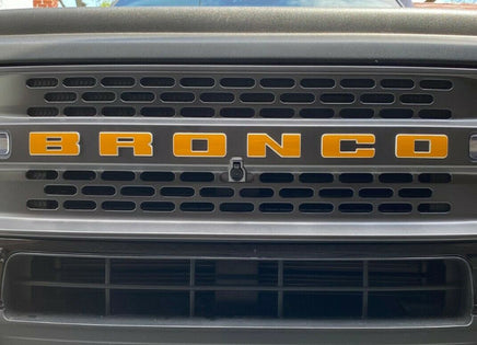 Detailed view of 2021-2026 Ford Bronco Full Size LETTER TEXT Front Grill Decals Accent Vinyl Graphics 3M