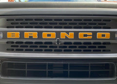 Detailed view of 2021-2025 Ford Bronco Full Size LETTER TEXT Front Grill Decals Accent Vinyl Graphics 3M