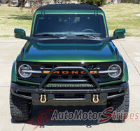 Detailed view of 2021-2026 Ford Bronco Full Size BRONCO HOOD Stripes Accent Decals Vinyl Graphics Kits 3M