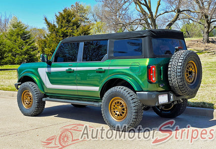 Detailed view of 2021-2026 Ford Bronco Full Size HORSESHOE Side Body Stripes Upper Door Accent Decals Vinyl Graphics Kits 3M