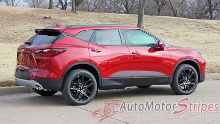 Side Rear View of Detailed view of Chevy Blazer BLAZE Rocker Panel Stripes Lower Door Decals 3M Vinyl Graphics Kit