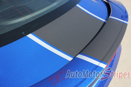 Detailed view of 2016-2018 Chevy Camaro 50th Anniversary Heritage Indy 500 Style Center Wide Hood Trunk Spoiler Rally Racing 3M Stripes Kit fits SS RS V6