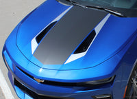 Detailed view of 2016-2028 Chevy Camaro 50th Anniversary Heritage Indy 500 Style Center Wide Hood Trunk Spoiler Rally Racing 3M Stripes Kit fits SS RS V6