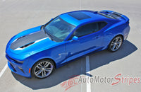 Detailed view of 2016-2018 Chevy Camaro 50th Anniversary Heritage Indy 500 Style Center Wide Hood Trunk Spoiler Rally Racing 3M Stripes Kit fits SS RS V6