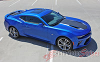 Detailed view of 2016-2018 Chevy Camaro 50th Anniversary Heritage Indy 500 Style Center Wide Hood Trunk Spoiler Rally Racing 3M Stripes Kit fits SS RS V6
