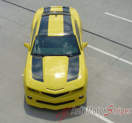 2010-2013 or 2014-2015 Chevy Camaro Bumblebee Bee 2 Transformers Style Racing Rally Stripes - Front Top Overview