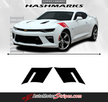 Detailed view of 2016-2028 Chevy Camaro Hashmarks Hood to Fender Factory OEM Style Double Bar Accent Vinyl Stripes Decal Graphic Kit 
