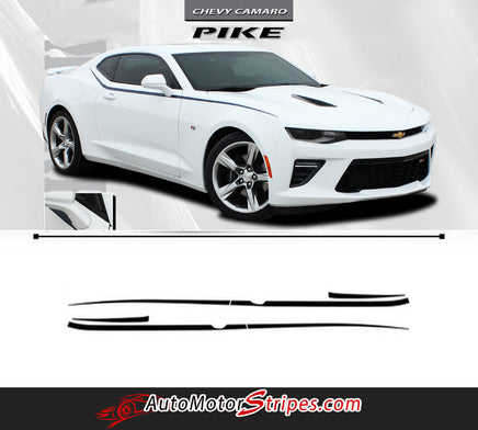 Detailed view of 2016-2018 Chevy Camaro Pike Upper Side Door to Fender Accent Vinyl Stripes Decal Graphic Kit fits SS and RS Models