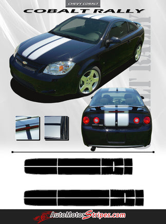 2005-2010 Chevy Cobalt Rally Racing Stripes Kit - Hood, Roof, Trunk, Spoiler Vinyl Graphics 3M Decals