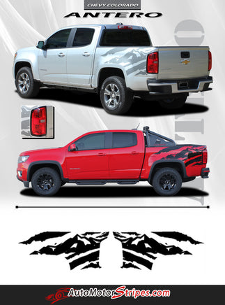 Detailed view of 2015-2022 Chevy Colorado ANTERO Rear Side Truck Bed Mountain Scene Accent Vinyl Graphics 3M Stripes Kit