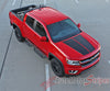 Detailed view of 2015-2022 Chevy Colorado SUMMIT Split Hood Factory OEM Style Truck Racing Stripe Vinyl Graphics 3M Stripes Kit