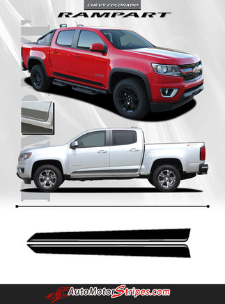 Detailed view of 2015-2022 Chevy Colorado RAMPART Lower Rocker Panel Accent Factory Bodyside Style Vinyl Graphics 3M Stripes Kit