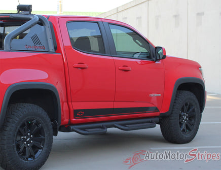 Detailed view of 2015-2022 Chevy Colorado RAMPART Lower Rocker Panel Accent Factory Bodyside Style Vinyl Graphics 3M Stripes Kit