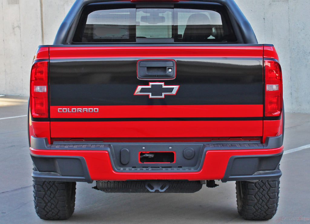 2015-2020 Chevy Colorado Decals GRAND Stripes Rear Tailgate Blackout Vinyl Graphics 3M Stripes Kit