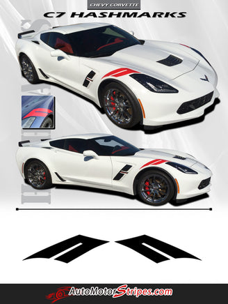 2014-2018 2019 Chevy Corvette C7 Hash Marks Double Bar Hood and Fender Vinyl Graphics 3M Stripes Kit
