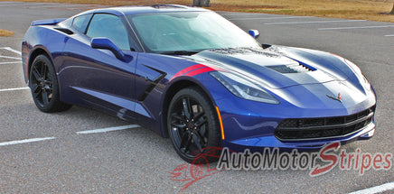 Chevy Corvette C7 Hash Marks Double Bar Hood and Fender Vinyl Graphics 3M Stripes Kit - Passenger Side View